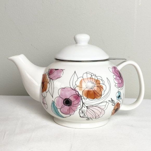 INDIGO Small Floral Teapot With Strainer - Picture 2 of 10